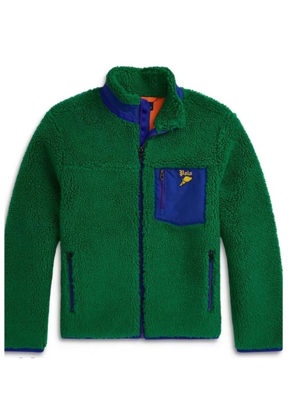 Polo Green Sherpa Fleece Jacket with Blue Pocket boys 10-12 y